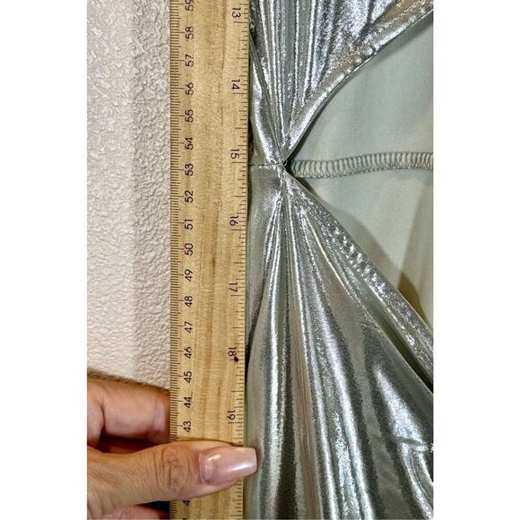 NWOT WeWoreWhat Metallic Silver Asymmetric Cutout Midi Dress Women's Small - Picture 8 of 12